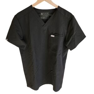 Figs Technical Collection Black Leon Three Pocket Short Sleeve Scrub Top